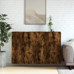 Armadietti A Parete 2 Pz Rovere Fumo In Legno Multistrato