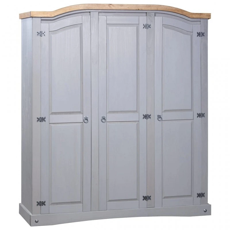 Armadio In Legno Di Pino Messicano Corona 3 Ante Grigio 1 Armadio In Legno Di Pino Messicano Corona 3 Ante Grigio