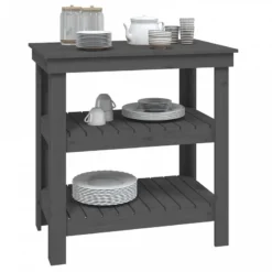 Banco Da Lavoro Grigio 78,5x50x80 Cm In Legno Massello Di Pino -Garden Home banco da lavoro grigio 785x50x80 cm in legno massello di pino 3