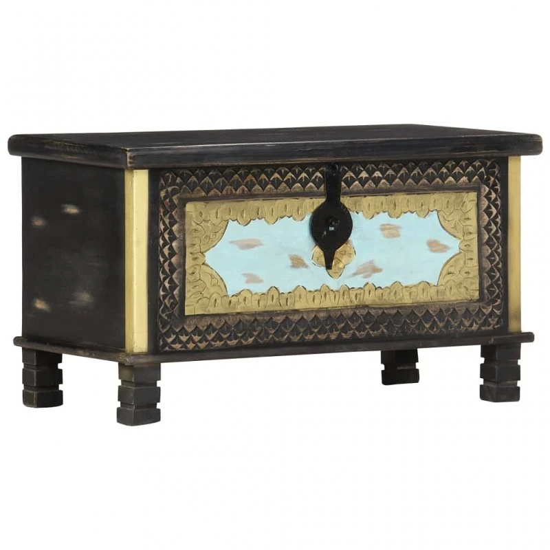 Baule Nero 80x40x45 Cm In Legno Massello Di Mango 3 Baule Nero 80x40x45 Cm In Legno Massello Di Mango - immagine 3