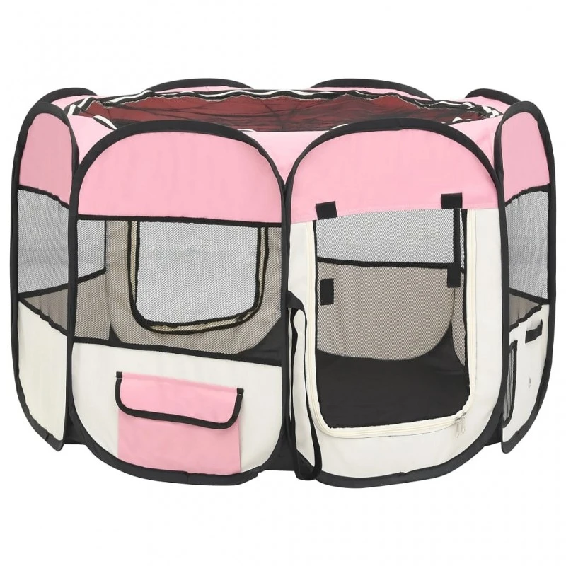 Box Per Cani Pieghevole Con Borsa Trasporto Rosa 90x90x58 Cm 4 Box Per Cani Pieghevole Con Borsa Trasporto Rosa 90x90x58 Cm - immagine 4