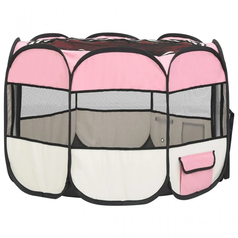 Box Per Cani Pieghevole Con Borsa Trasporto Rosa 90x90x58 Cm 5 Box Per Cani Pieghevole Con Borsa Trasporto Rosa 90x90x58 Cm - immagine 5