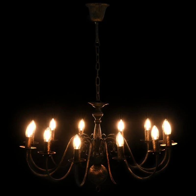 Candelabro Stile Anticato Nero 12 Lampadine E14 5 Candelabro Stile Anticato Nero 12 Lampadine E14 - immagine 5