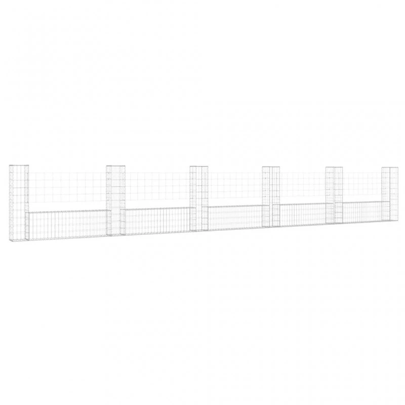 Cesto Gabbione A U Con 6 Pali In Ferro 620x20x100 Cm 2 Cesto Gabbione A U Con 6 Pali In Ferro 620x20x100 Cm - immagine 2