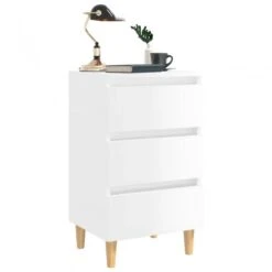 Comodino Con Gambe In Legno Massello Bianco Lucido 40x35x69 Cm -Garden Home comodino con gambe in legno massello bianco lucido 40x35x69 cm 2