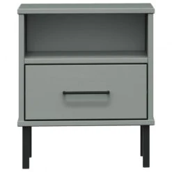 Comodino Con Gambe In Metallo Grigio Legno Massello Pino OSLO -Garden Home comodino con gambe in metallo grigio legno massello pino oslo 3