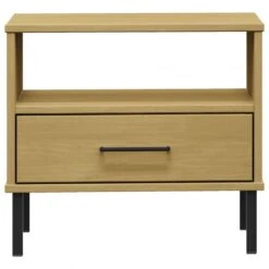 Comodino Con Gambe In Metallo Marrone Legno Massello Pino OSLO -Garden Home comodino con gambe in metallo marrone legno massello pino oslo 3