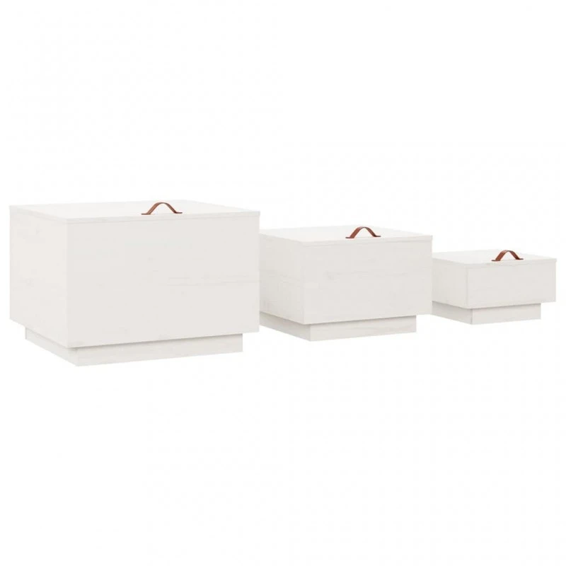 Contenitori Con Coperchi 3 Pz Bianchi In Legno Massello Di Pino 5 Contenitori Con Coperchi 3 Pz Bianchi In Legno Massello Di Pino - immagine 5