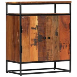 Credenza 60x35x76 Cm In Legno Massello Di Recupero E Acciaio
