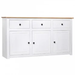 Credenza Bianca 135x40x80 Cm In Legno Massello Di Pino Panama