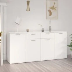 Credenza Bianca 160x36x75 Cm In Truciolato