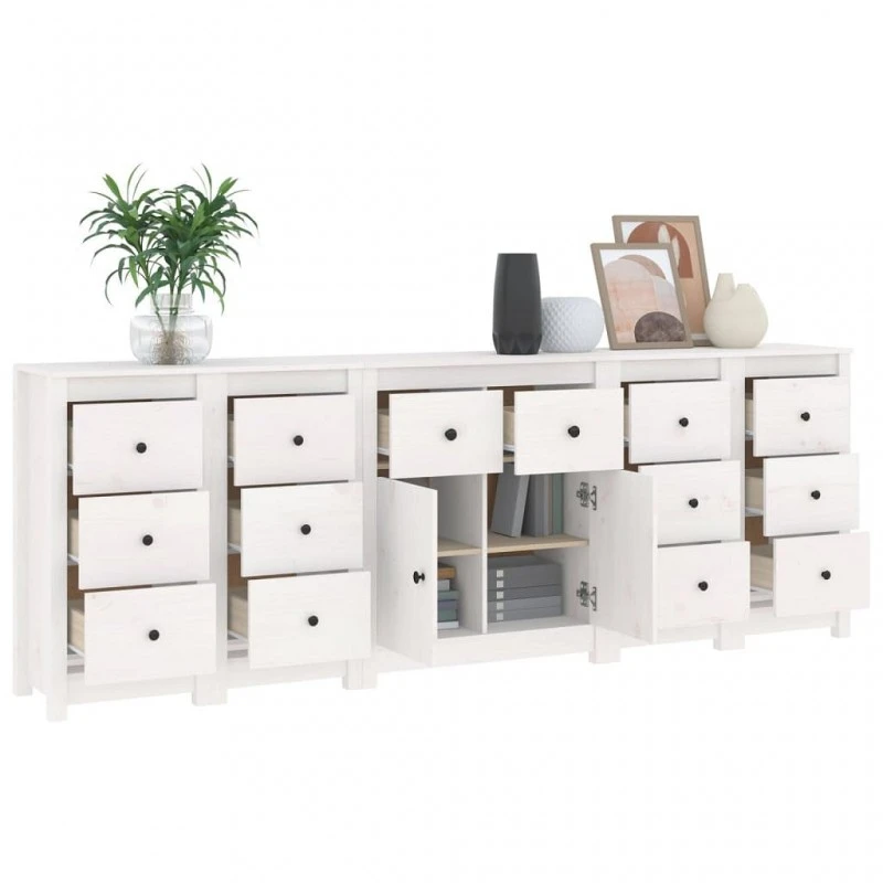 Credenza Bianca 230x35x80 Cm In Legno Massello Di Pino 4 Credenza Bianca 230x35x80 Cm In Legno Massello Di Pino - immagine 4