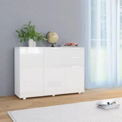 Credenza Bianco Lucido 107x35x80,5 Cm