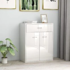 Credenza Bianco Lucido 60x30x75 Cm In Truciolato