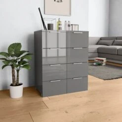 Credenza Con Finitura Lucida Grigia 60x35x80 Cm In Truciolato