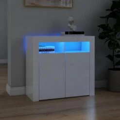 Credenza Con Luci A LED Bianco Lucido 80x35x75 Cm