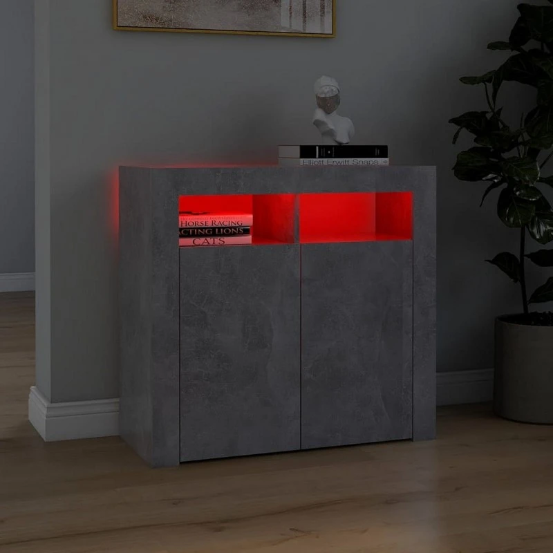 Credenza Con Luci LED Grigio Cemento 80x35x75 Cm 3 Credenza Con Luci LED Grigio Cemento 80x35x75 Cm - immagine 3