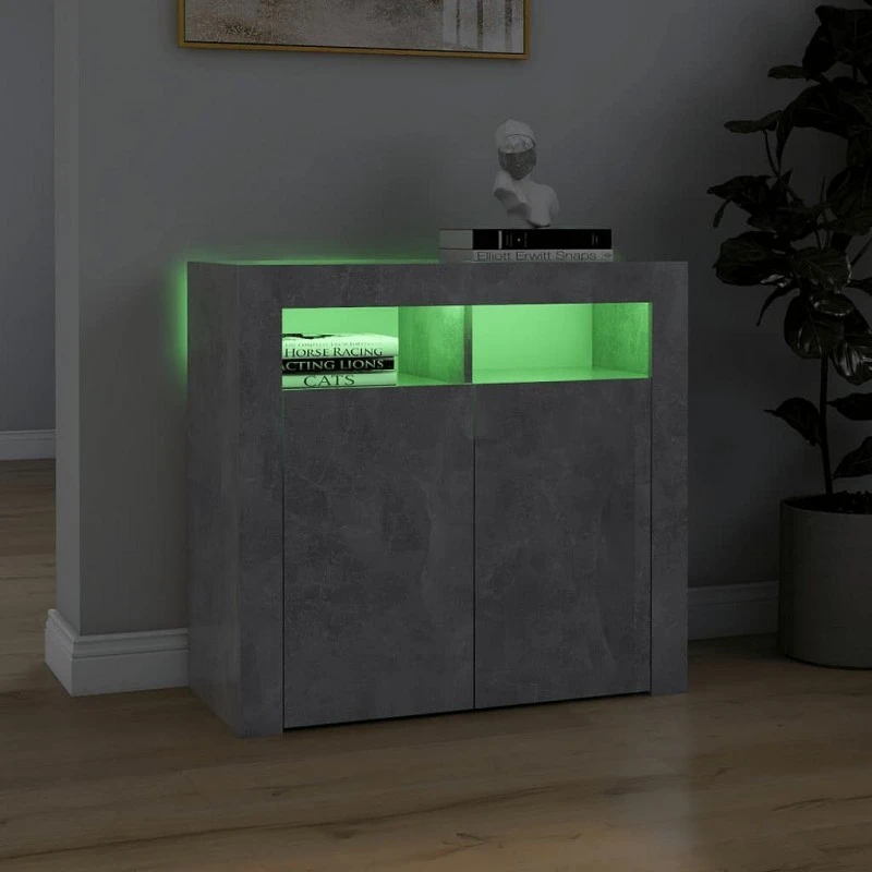 Credenza Con Luci LED Grigio Cemento 80x35x75 Cm 4 Credenza Con Luci LED Grigio Cemento 80x35x75 Cm - immagine 4