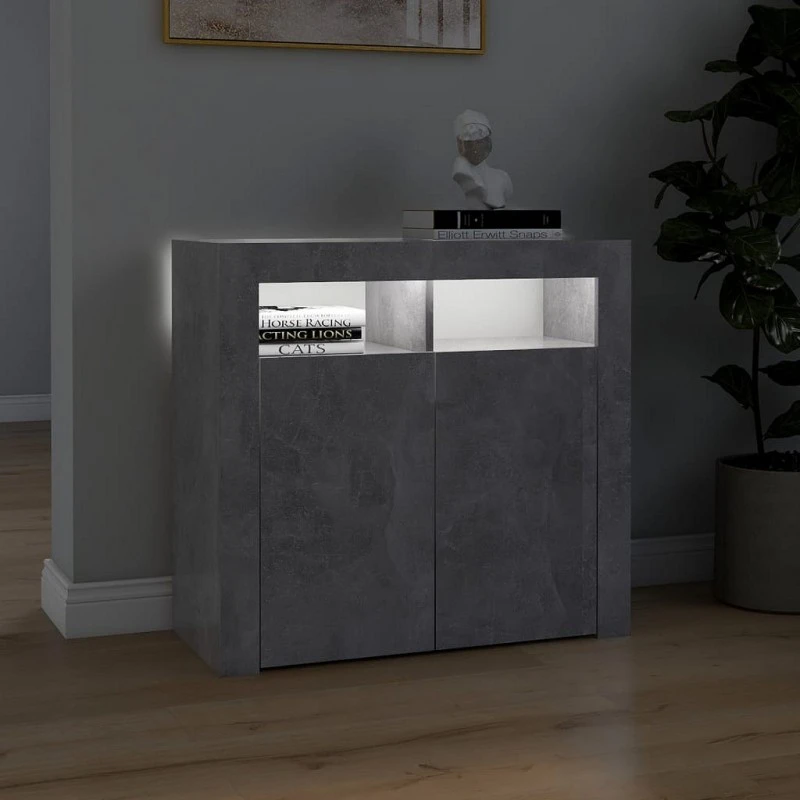 Credenza Con Luci LED Grigio Cemento 80x35x75 Cm 5 Credenza Con Luci LED Grigio Cemento 80x35x75 Cm - immagine 5