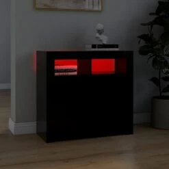 Credenza Con Luci LED Nera 80x35x75 Cm -Garden Home credenza con luci led nera 80x35x75 cm 2