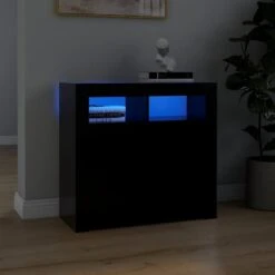 Credenza Con Luci LED Nera 80x35x75 Cm