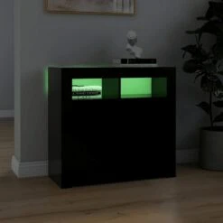 Credenza Con Luci LED Nera 80x35x75 Cm -Garden Home credenza con luci led nera 80x35x75 cm 3