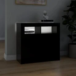 Credenza Con Luci LED Nera 80x35x75 Cm -Garden Home credenza con luci led nera 80x35x75 cm 4