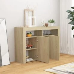 Credenza Con Luci LED Rovere Sonoma 115,5x30x75 Cm -Garden Home credenza con luci led rovere sonoma 1155x30x75 cm 2