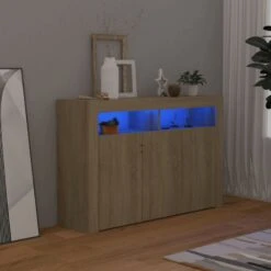 Credenza Con Luci LED Rovere Sonoma 115,5x30x75 Cm