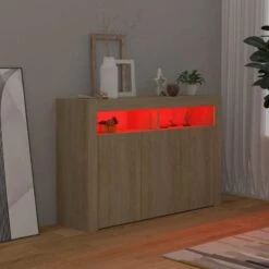 Credenza Con Luci LED Rovere Sonoma 115,5x30x75 Cm -Garden Home credenza con luci led rovere sonoma 1155x30x75 cm 4