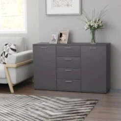 Credenza Grigia 120x35,5x75 Cm In Truciolato