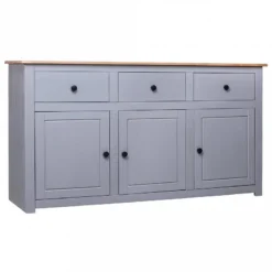Credenza Grigia 135x40x80 Cm In Legno Massello Di Pino Panama