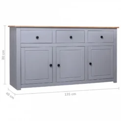Credenza Grigia 135x40x80 Cm In Legno Massello Di Pino Panama -Garden Home credenza grigia 135x40x80 cm in legno massello di pino panama 9