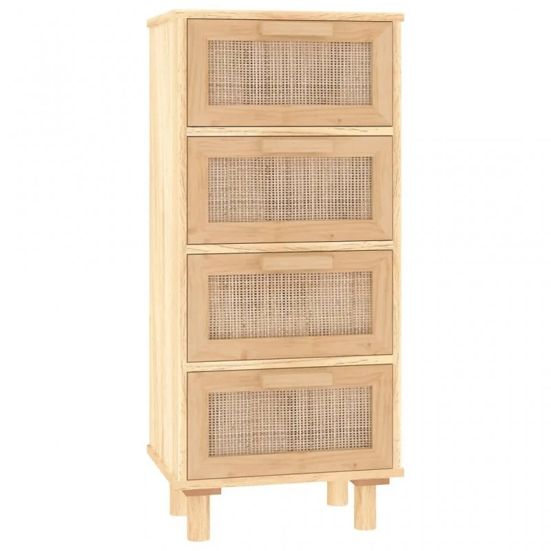 Credenza Marrone 40x30x90cm Legno Massello Pino Rattan Naturale 2 Credenza Marrone 40x30x90cm Legno Massello Pino Rattan Naturale - immagine 2