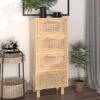 Credenza Marrone 40x30x90cm Legno Massello Pino Rattan Naturale