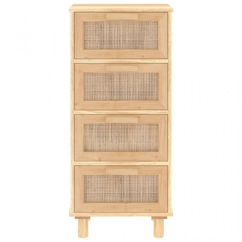 Credenza Marrone 40x30x90cm Legno Massello Pino Rattan Naturale 4 Credenza Marrone 40x30x90cm Legno Massello Pino Rattan Naturale - immagine 4