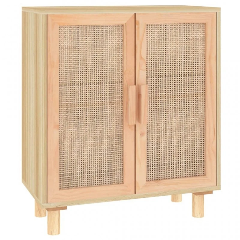 Credenza Marrone 60x30x70cm Legno Massello Pino Rattan Naturale 2 Credenza Marrone 60x30x70cm Legno Massello Pino Rattan Naturale - immagine 2