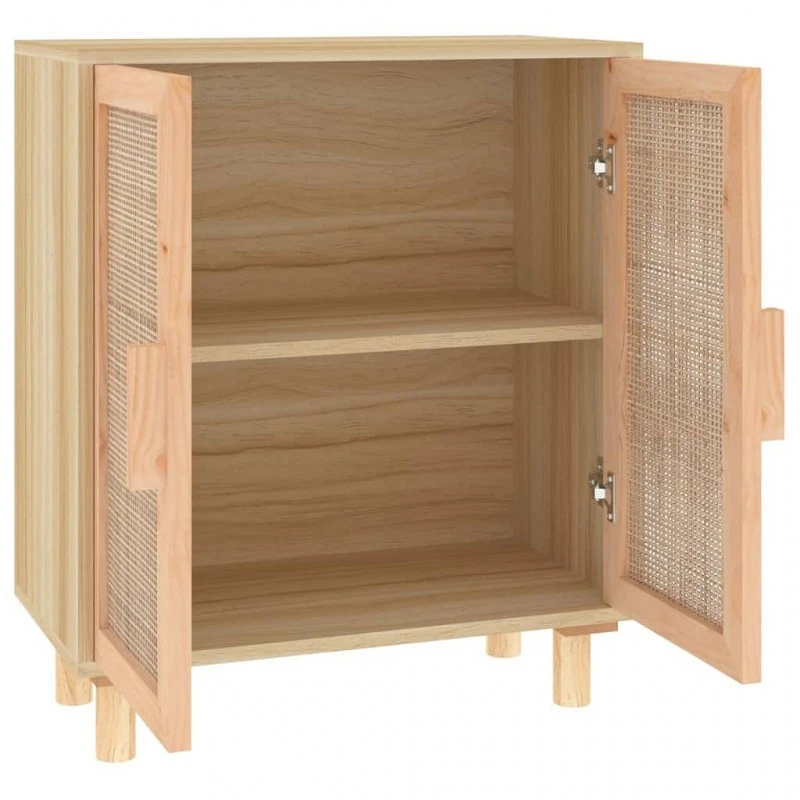 Credenza Marrone 60x30x70cm Legno Massello Pino Rattan Naturale 5 Credenza Marrone 60x30x70cm Legno Massello Pino Rattan Naturale - immagine 5