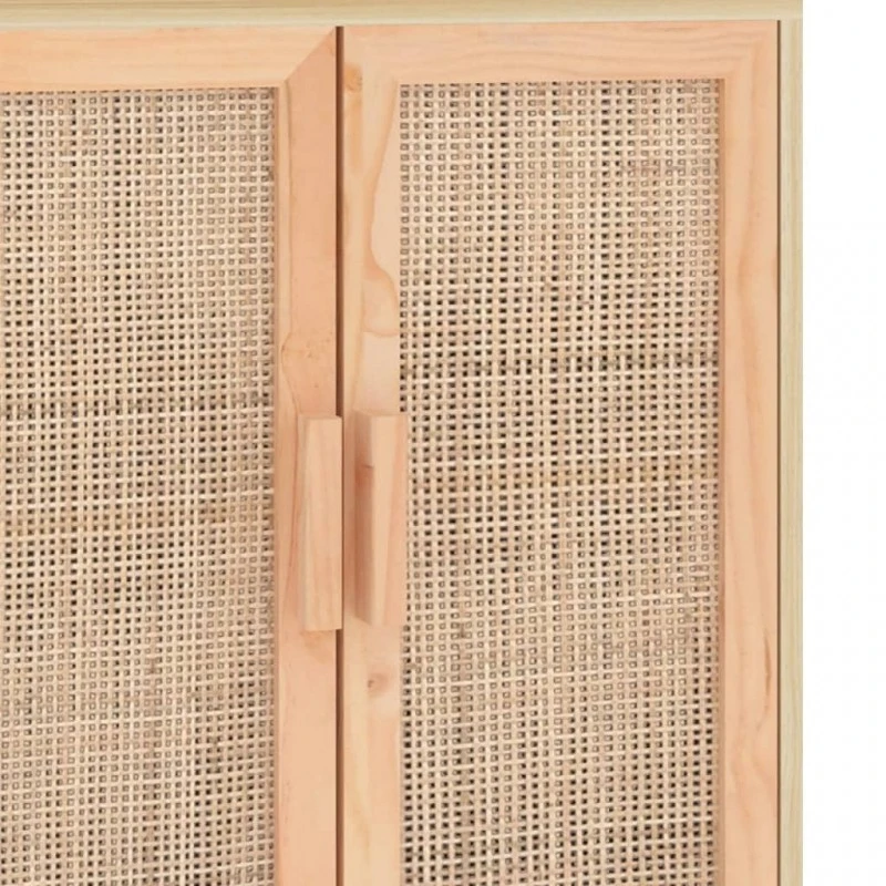 Credenza Marrone 60x30x70cm Legno Massello Pino Rattan Naturale 7 Credenza Marrone 60x30x70cm Legno Massello Pino Rattan Naturale - immagine 7