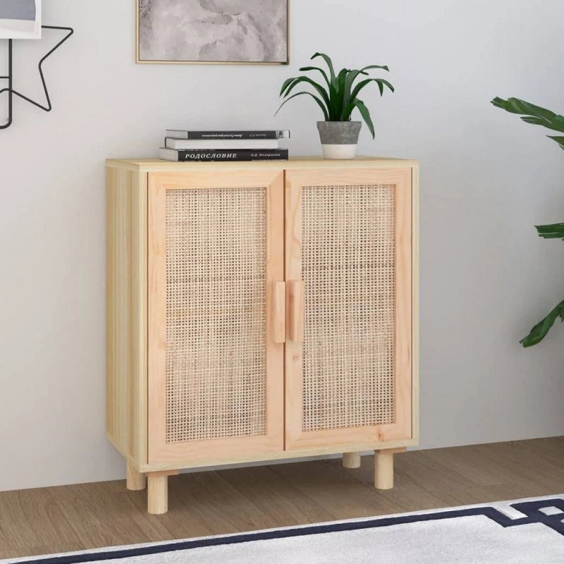 Credenza Marrone 60x30x70cm Legno Massello Pino Rattan Naturale 1 Credenza Marrone 60x30x70cm Legno Massello Pino Rattan Naturale