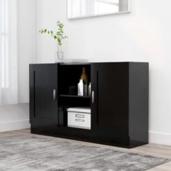 Credenza Nera 120x30,5x70 Cm In Truciolato