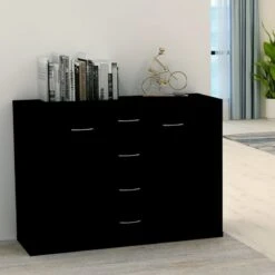 Credenza Nera 88x30x65 Cm In Truciolato