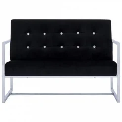Divano A 2 Posti Con Braccioli Nero Cromato E Velluto -Garden Home divano a 2 posti con braccioli nero cromato e velluto 2