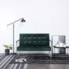 Divano A 2 Posti Con Braccioli Verde Scuro Cromato E Velluto -Garden Home divano a 2 posti con braccioli verde scuro cromato e velluto