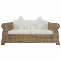 Divano A 2 Posti Con Cuscini In Rattan Naturale -Garden Home divano a 2 posti con cuscini in rattan naturale 2
