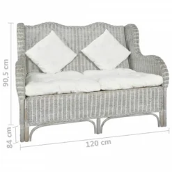 Divano A 2 Posti Grigio In Rattan Naturale E Lino -Garden Home divano a 2 posti grigio in rattan naturale e lino 5
