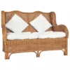 Divano A 2 Posti In Rattan Naturale E Lino Marrone Chiaro -Garden Home divano a 2 posti in rattan naturale e lino marrone chiaro