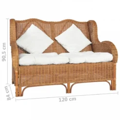 Divano A 2 Posti In Rattan Naturale E Lino Marrone Chiaro -Garden Home divano a 2 posti in rattan naturale e lino marrone chiaro 5