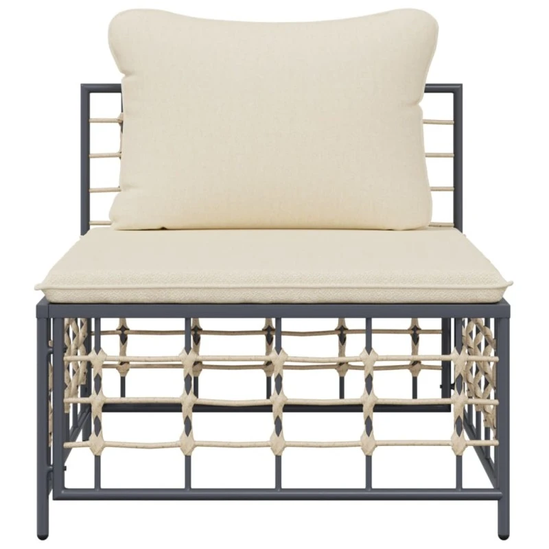 Divano Centrale Da Giardino Con Cuscini In Polyrattan Beige 3 Divano Centrale Da Giardino Con Cuscini In Polyrattan Beige - immagine 3