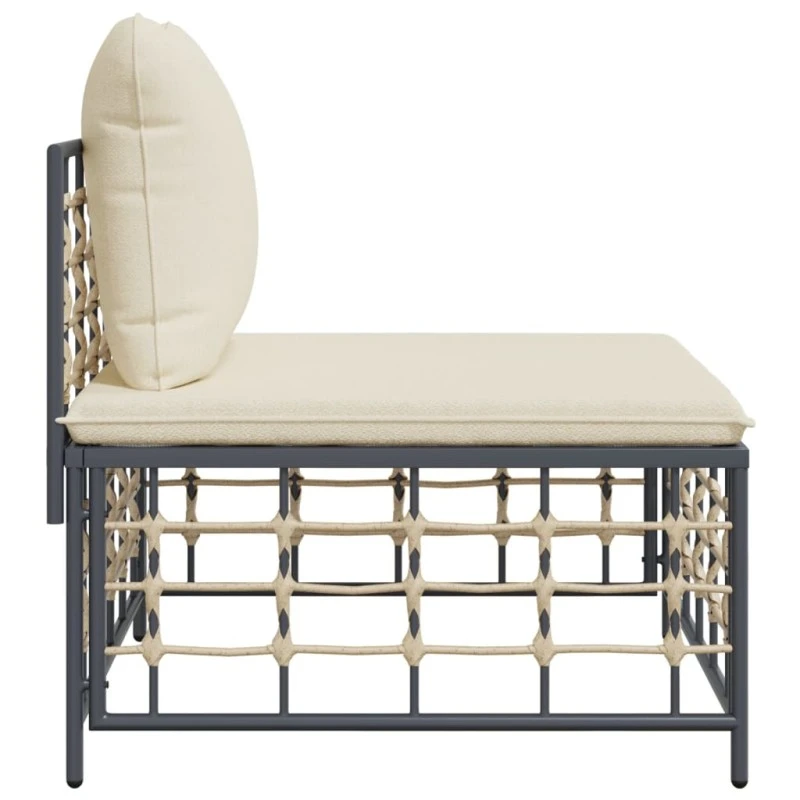 Divano Centrale Da Giardino Con Cuscini In Polyrattan Beige 4 Divano Centrale Da Giardino Con Cuscini In Polyrattan Beige - immagine 4